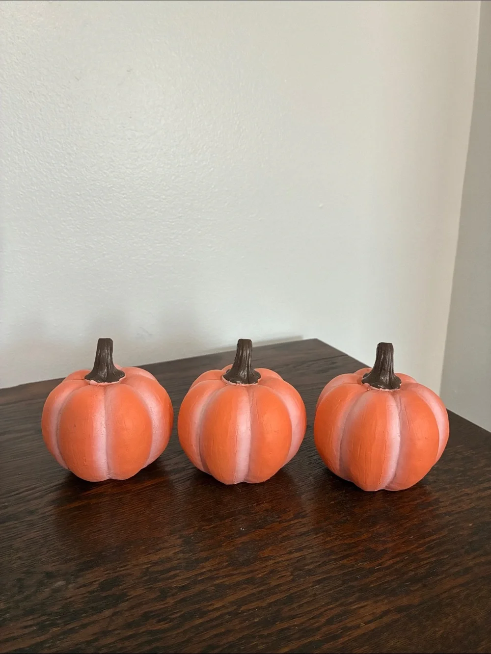 NWT- Set of 3- Hand Painted- Vibrant- Orange  Pumpkin Decorations